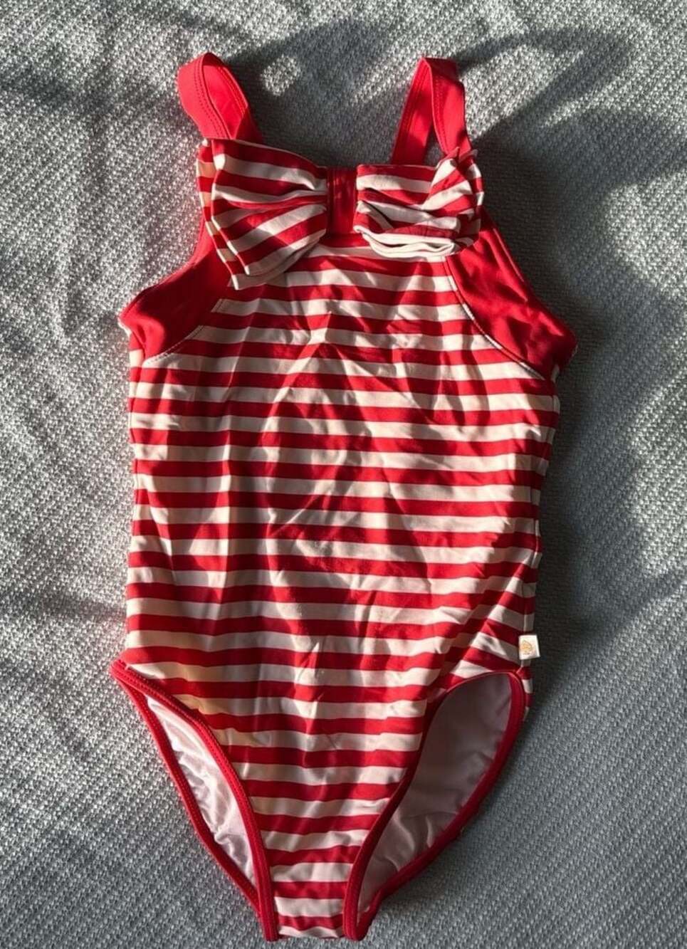 Kate Spade Girls Red and White Striped Bow One-Piece Swimsuit Size 128/8Y